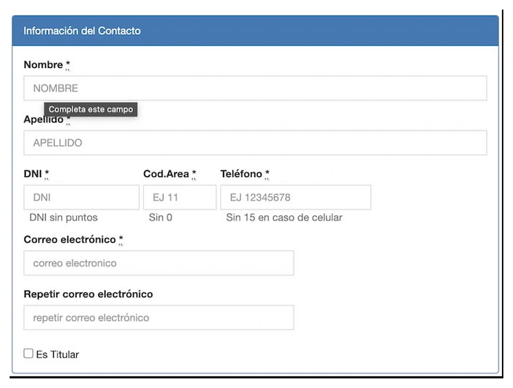 Paso 2 para sacar turno de la VTV en San Nicolas: información del contacto